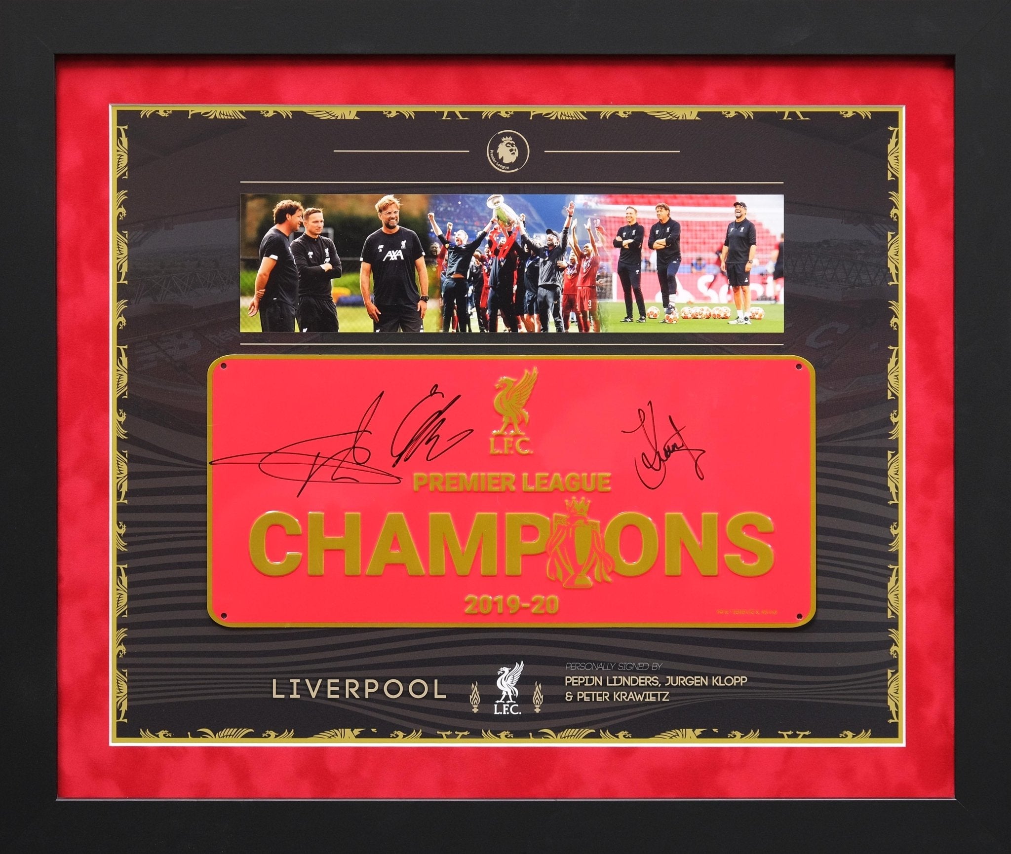 Liverpool Management Team Road Sign Signed By Pepijn Lijnders, Jürgen Klopp and Peter Krawietz - Memorabilia Framers Shop